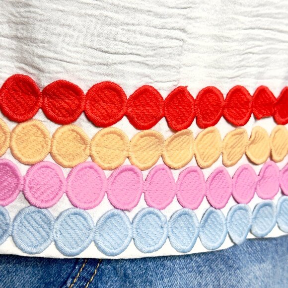 Morgan Claire Multi White Off Shoulder Ric-Rac Trimmed Ruffled Tiered Top Size S - Picture 6 of 10